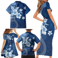 Hawaii Tapa Pattern With Navy Hibiscus Family Matching Short Sleeve Bodycon Dress and Hawaiian Shirt LT05 - Polynesian Pride