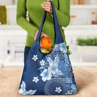 Hawaii Tapa Pattern With Navy Hibiscus Grocery Bag LT05 - Polynesian Pride