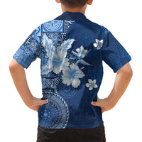 Hawaii Tapa Pattern With Navy Hibiscus Kid Hawaiian Shirt