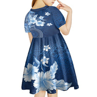 Hawaii Tapa Pattern With Navy Hibiscus Kid Short Sleeve Dress