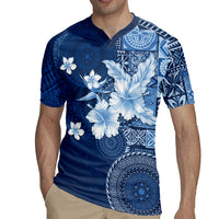 Hawaii Tapa Pattern With Navy Hibiscus Rugby Jersey LT05 - Polynesian Pride