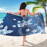 Hawaii Tapa Pattern With Navy Hibiscus Sarong