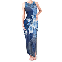 Hawaii Tapa Pattern With Navy Hibiscus Tank Maxi Dress LT05 Women Navy - Polynesian Pride