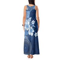 Hawaii Tapa Pattern With Navy Hibiscus Tank Maxi Dress LT05 - Polynesian Pride