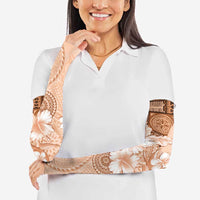 Hawaii Tapa Pattern With Brown Hibiscus Arm Sleeves - Polynesian Pride