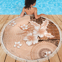 Hawaii Tapa Pattern With Brown Hibiscus Beach Blanket LT05 - Polynesian Pride