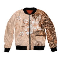 Hawaii Tapa Pattern With Brown Hibiscus Bomber Jacket LT05 Unisex Brown - Polynesian Pride