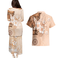Hawaii Tapa Pattern With Brown Hibiscus Couples Matching Puletasi and Hawaiian Shirt LT05 - Polynesian Pride