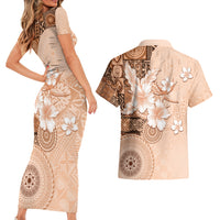 Hawaii Tapa Pattern With Brown Hibiscus Couples Matching Short Sleeve Bodycon Dress and Hawaiian Shirt LT05 - Polynesian Pride