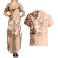 Hawaii Tapa Pattern With Brown Hibiscus Couples Matching Summer Maxi Dress and Hawaiian Shirt LT05 - Polynesian Pride