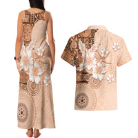 Hawaii Tapa Pattern With Brown Hibiscus Couples Matching Tank Maxi Dress and Hawaiian Shirt LT05 - Polynesian Pride