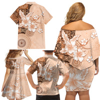 Hawaii Tapa Pattern With Brown Hibiscus Family Matching Off Shoulder Short Dress and Hawaiian Shirt LT05 - Polynesian Pride