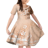 Hawaii Tapa Pattern With Brown Hibiscus Family Matching Puletasi and Hawaiian Shirt LT05 Daughter's Dress Brown - Polynesian Pride