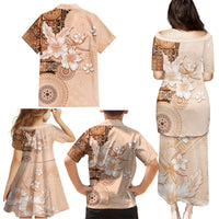 Hawaii Tapa Pattern With Brown Hibiscus Family Matching Puletasi and Hawaiian Shirt LT05 - Polynesian Pride