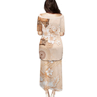 Hawaii Tapa Pattern With Brown Hibiscus Family Matching Puletasi and Hawaiian Shirt LT05 - Polynesian Pride