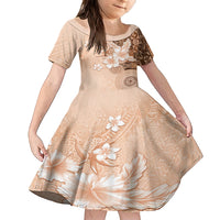 Hawaii Tapa Pattern With Brown Hibiscus Family Matching Summer Maxi Dress and Hawaiian Shirt LT05 Daughter's Dress Brown - Polynesian Pride