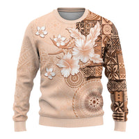 Hawaii Tapa Pattern With Brown Hibiscus Ugly Christmas Sweater