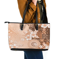 Hawaii Tapa Pattern With Brown Hibiscus Leather Tote Bag LT05 - Polynesian Pride