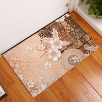 Hawaii Tapa Pattern With Brown Hibiscus Rubber Doormat LT05 Brown - Polynesian Pride