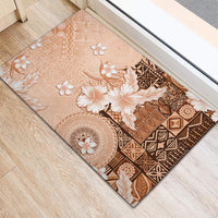Hawaii Tapa Pattern With Brown Hibiscus Rubber Doormat LT05 - Polynesian Pride