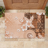 Hawaii Tapa Pattern With Brown Hibiscus Rubber Doormat LT05 - Polynesian Pride