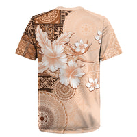 Hawaii Tapa Pattern With Brown Hibiscus Rugby Jersey LT05 - Polynesian Pride