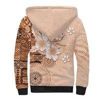 Hawaii Tapa Pattern With Brown Hibiscus Sherpa Hoodie LT05 - Polynesian Pride