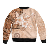Hawaii Tapa Pattern With Brown Hibiscus Sleeve Zip Bomber Jacket LT05 - Polynesian Pride