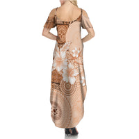 Hawaii Tapa Pattern With Brown Hibiscus Summer Maxi Dress LT05 - Polynesian Pride