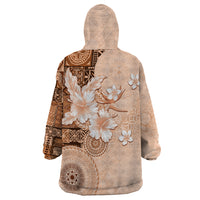 Hawaii Tapa Pattern With Brown Hibiscus Wearable Blanket Hoodie LT05 - Polynesian Pride