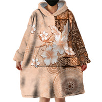 Hawaii Tapa Pattern With Brown Hibiscus Wearable Blanket Hoodie LT05 - Polynesian Pride