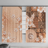 Hawaii Tapa Pattern With Brown Hibiscus Window Curtain LT05 With Hooks Brown - Polynesian Pride