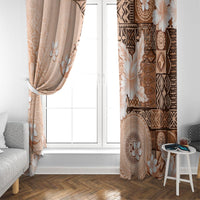Hawaii Tapa Pattern With Brown Hibiscus Window Curtain LT05 - Polynesian Pride