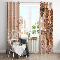 Hawaii Tapa Pattern With Brown Hibiscus Window Curtain LT05 - Polynesian Pride