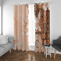 Hawaii Tapa Pattern With Brown Hibiscus Window Curtain LT05 With Grommets Brown - Polynesian Pride