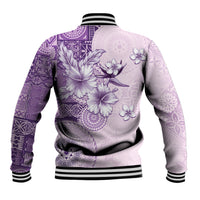 Hawaii Tapa Pattern With Violet Hibiscus Baseball Jacket