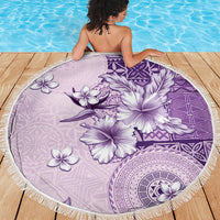 Hawaii Tapa Pattern With Violet Hibiscus Beach Blanket LT05 - Polynesian Pride