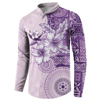 Hawaii Tapa Pattern With Violet Hibiscus Button Sweatshirt LT05 - Polynesian Pride