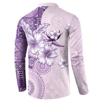 Hawaii Tapa Pattern With Violet Hibiscus Button Sweatshirt LT05 - Polynesian Pride