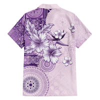 Hawaii Tapa Pattern With Violet Hibiscus Family Matching Off Shoulder Maxi Dress and Hawaiian Shirt LT05 - Polynesian Pride