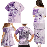 Hawaii Tapa Pattern With Violet Hibiscus Family Matching Puletasi and Hawaiian Shirt LT05 - Polynesian Pride