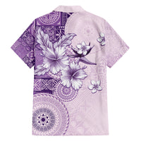 Hawaii Tapa Pattern With Violet Hibiscus Family Matching Puletasi and Hawaiian Shirt LT05 - Polynesian Pride
