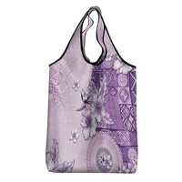 Hawaii Tapa Pattern With Violet Hibiscus Grocery Bag LT05 - Polynesian Pride