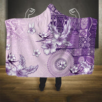 Hawaii Tapa Pattern With Violet Hibiscus Hooded Blanket LT05 One Size Violet - Polynesian Pride