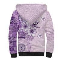 Hawaii Tapa Pattern With Violet Hibiscus Sherpa Hoodie LT05 - Polynesian Pride