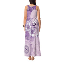 Hawaii Tapa Pattern With Violet Hibiscus Tank Maxi Dress LT05 - Polynesian Pride