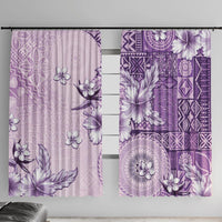 Hawaii Tapa Pattern With Violet Hibiscus Window Curtain LT05 With Hooks Violet - Polynesian Pride
