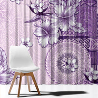 Hawaii Tapa Pattern With Violet Hibiscus Window Curtain LT05 - Polynesian Pride