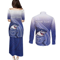 Personalized Samoana High School Couples Matching Puletasi and Long Sleeve Button Shirt Polynesian Tribal Shark LT05 - Polynesian Pride