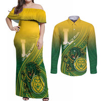 Personalized Leone High School Couples Matching Off Shoulder Maxi Dress and Long Sleeve Button Shirt Leone Lion LT05 Green - Polynesian Pride